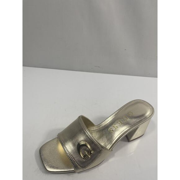 Guess Shoes Women's Size 7 Gold GwGALLAI2 Logo Block Heel Slide Sandals Box - Picture 5 of 16